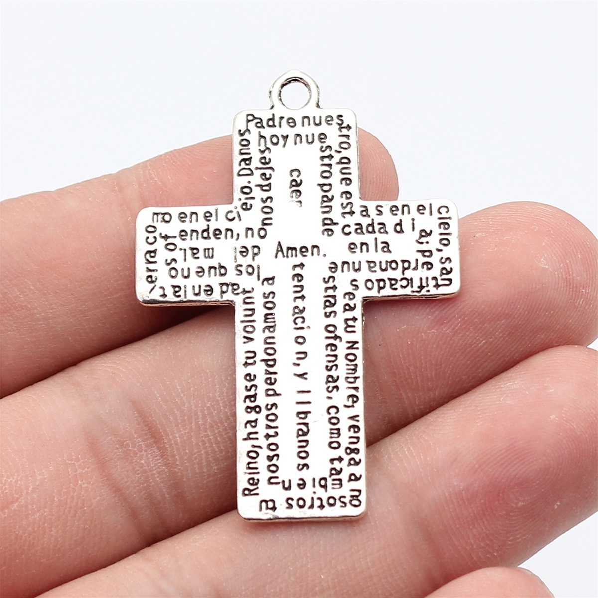 Vintage Fashion Online - 2個入り 49x33mm アンティークシルバーカラー 両面聖書聖句クロスペンダント ジュエリーアクセサリー バルク