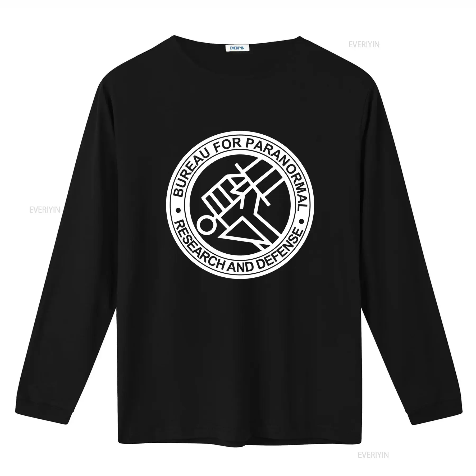 クールな黒と白のラインアート、超常現象研究防衛局のロゴがプリ - Vintage Fashion Research のレビューと価格
