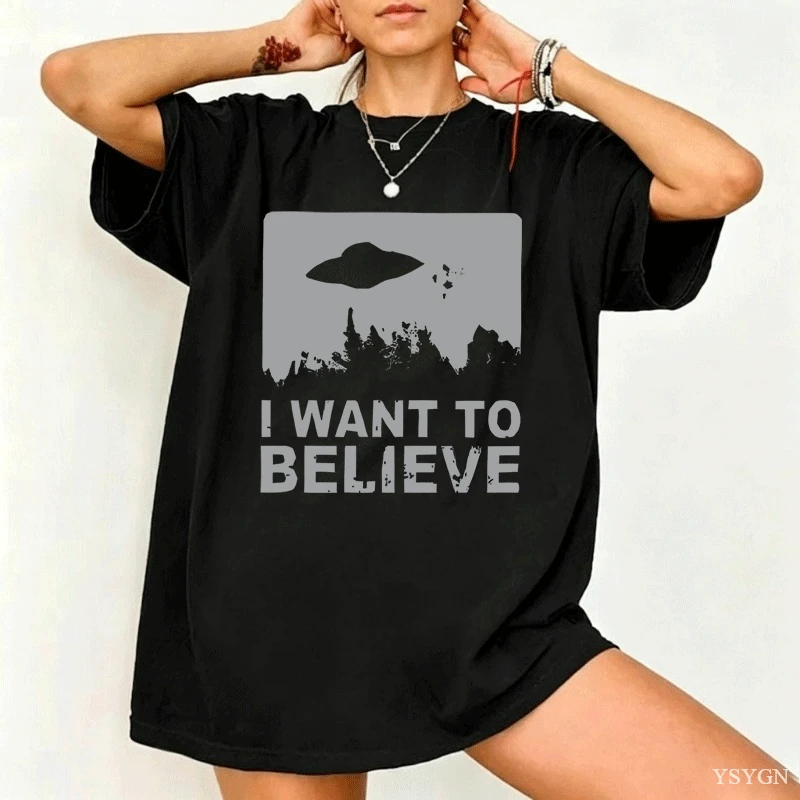 「信じたい」ヴィンテージUFOフォレスト柄Tシャツ。レディー - Vintage Fashion Quotes のレビューと価格