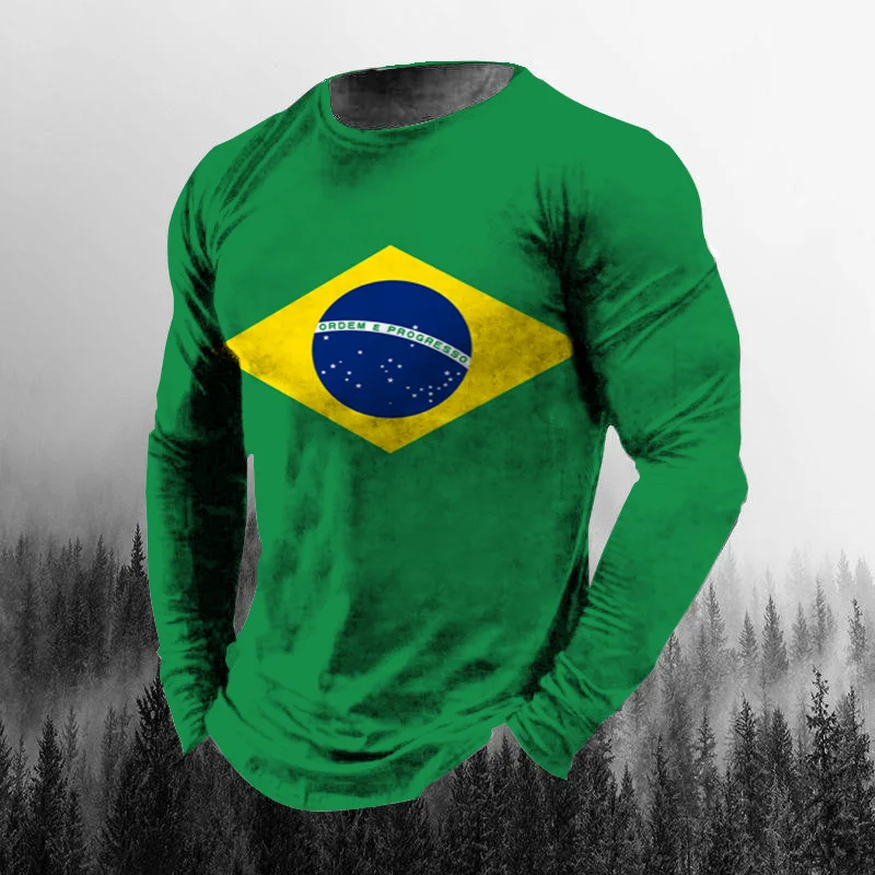 ヴィンテージ風ブラジル国旗3Dプリント、秋物、メンズ、Oネッ - Vintage Fashion Jersey のレビューと価格