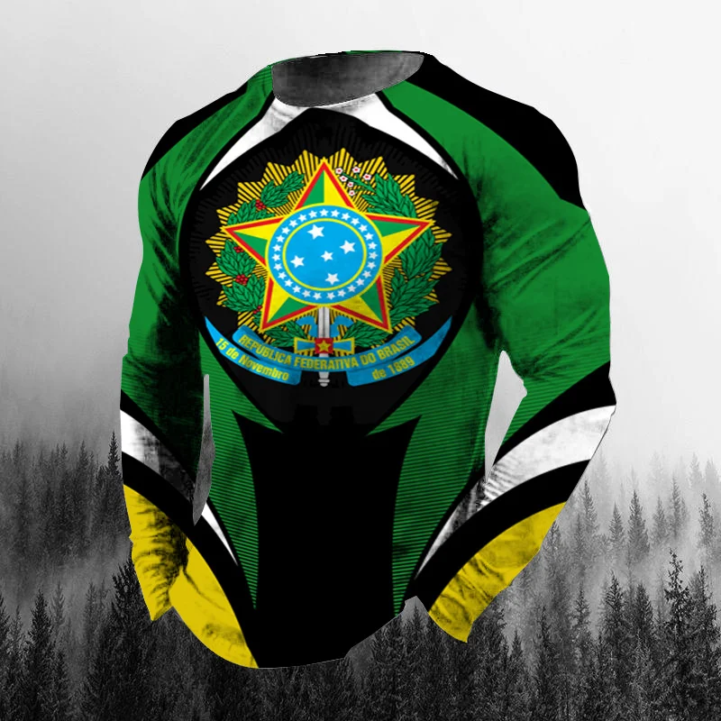 ヴィンテージ風ブラジル国旗3Dプリント、秋物、メンズ、Oネッ - Vintage Fashion Jersey のレビューと価格